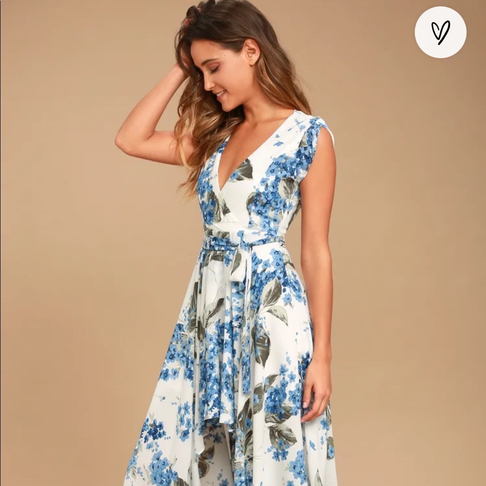Lulu’s white and blue floral hi-lo dress
